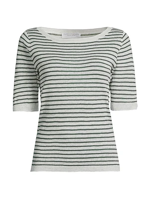 Striped Linen Knit Crewneck Sweater