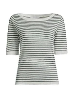 Striped Linen Knit Crewneck Sweater