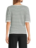 Striped Linen Knit Crewneck Sweater