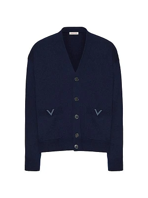 Wool Cardigan with Rubberized V Detail