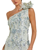 Evening Embellished Mesh One-Shoulder Trumpet Gown
