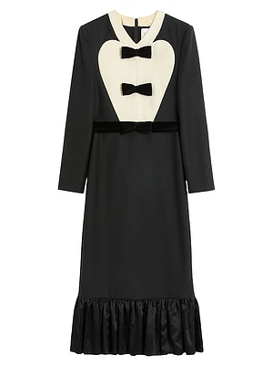 Virgin Wool Midi Dress With Bows
