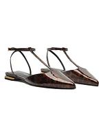 Allure Tortoiseshell Patent Leather T-Strap Flat Sandals