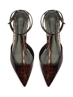 Allure Tortoiseshell Patent Leather T-Strap Flat Sandals