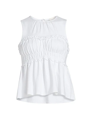 Pania Ruffle Stretch-Cotton Crewneck Top