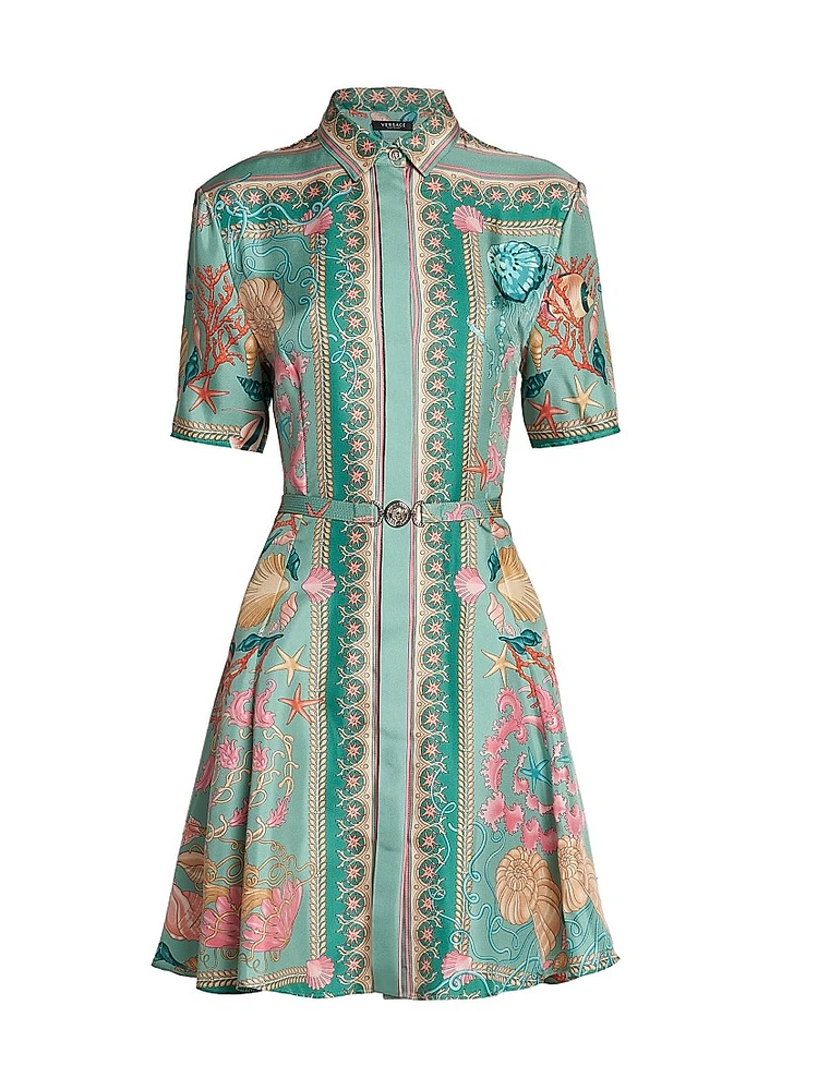 Underwater Barocco Foulard Silk Twill Shirtdress