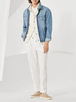 Ribbed Cotton and Linen Jersey T Shirt