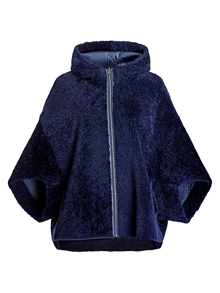 Reversible Hooded Shearling Cape