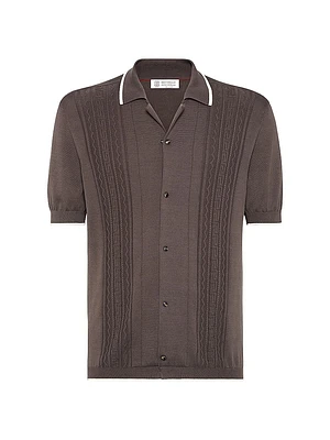 Knit Shirt with Short Sleeves and Camp Collar