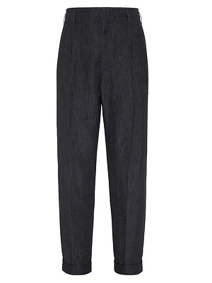 Linen Tailor Fit Trousers with Double Pleats