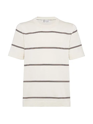 Cotton Lightweight Knit T-Shirt with Stripes