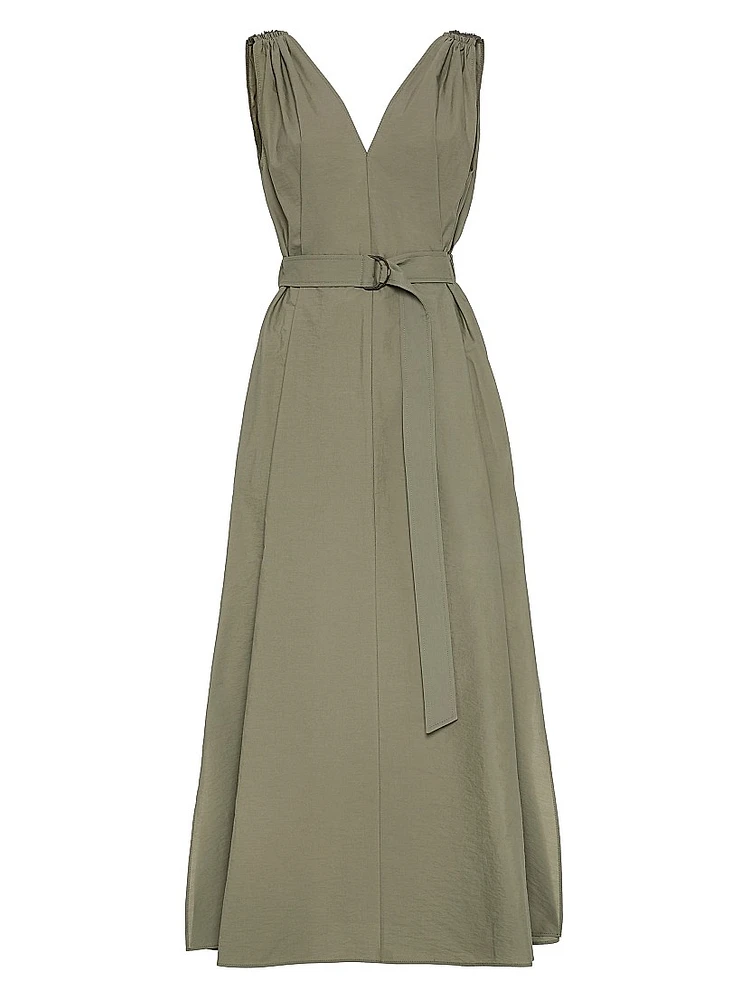 Techno Cotton Poplin Belted Dress with Precious Shoulder Details