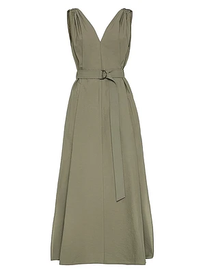 Techno Cotton Poplin Belted Dress with Precious Shoulder Details
