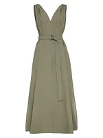 Techno Cotton Poplin Belted Dress with Precious Shoulder Details