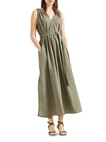 Techno Cotton Poplin Belted Dress with Precious Shoulder Details