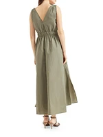 Techno Cotton Poplin Belted Dress with Precious Shoulder Details