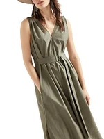 Techno Cotton Poplin Belted Dress with Precious Shoulder Details