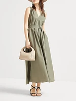 Techno Cotton Poplin Belted Dress with Precious Shoulder Details