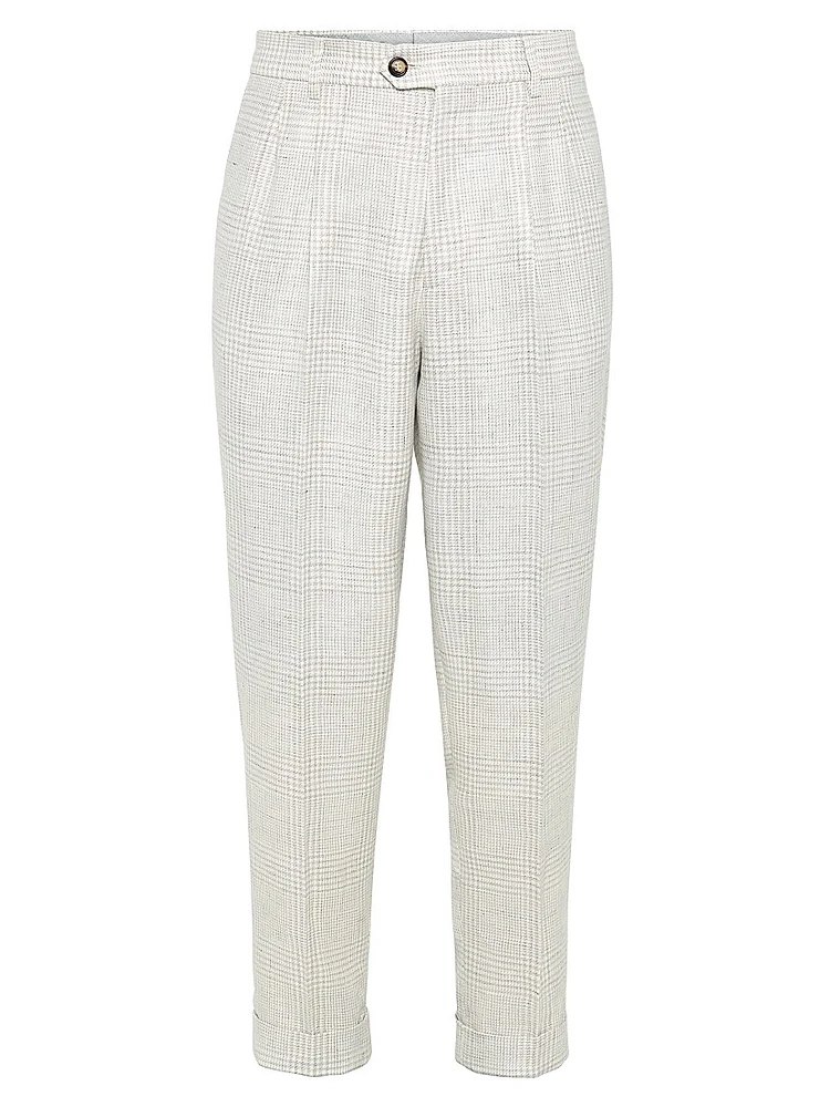 Prince Of Wales Diagonal Leisure Fit Trousers with Double Pleats