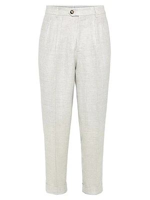 Prince Of Wales Diagonal Leisure Fit Trousers with Double Pleats