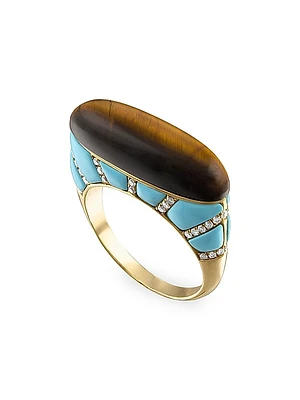 In Pieces 14K Yellow Gold, Gemstone & 0.31 TCW Diamond Stack Ring