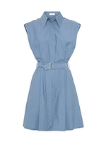 Techno Cotton Texture Twill Belted Mini Shirt Dress