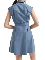 Techno Cotton Texture Twill Belted Mini Shirt Dress