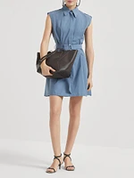 Techno Cotton Texture Twill Belted Mini Shirt Dress