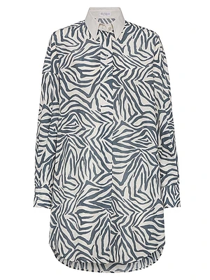 Cotton and Silk Ethnic Print Poplin Shirt Dress