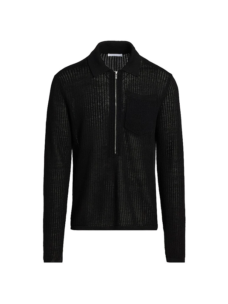 Nino Linen Rib-Knit Half-Zip Sweater