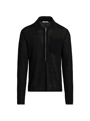 Nino Linen Rib-Knit Half-Zip Sweater