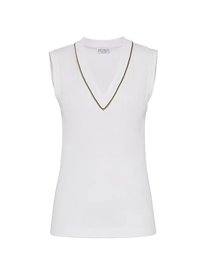 Comfort Cotton Ribbed Jersey Top with Shiny Piping