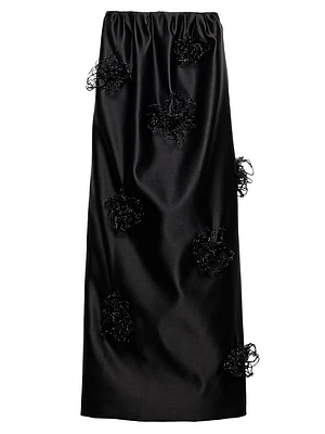 Long Embroidered Double Satin Skirt
