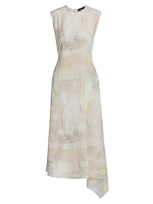 Crepe De Chine Draped Midi-Dress