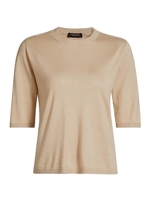 Camel Hair Short-Sleeve Sweater