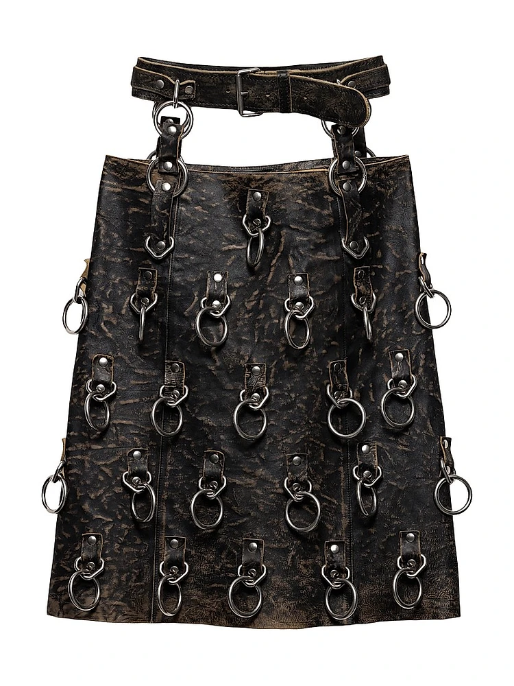 Leather Miniskirt with Metal Rings