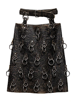 Leather Miniskirt with Metal Rings