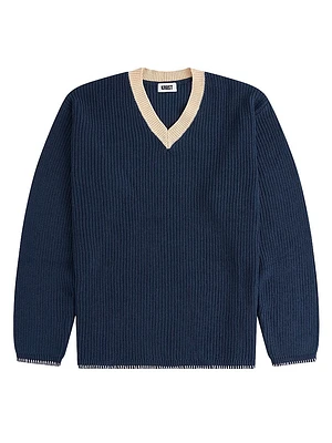 Rib Knit V-Neck Long-Sleeve Sweater