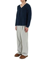 Rib Knit V-Neck Long-Sleeve Sweater