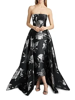 Metallic Jacquard Detachable Overskirt Gown