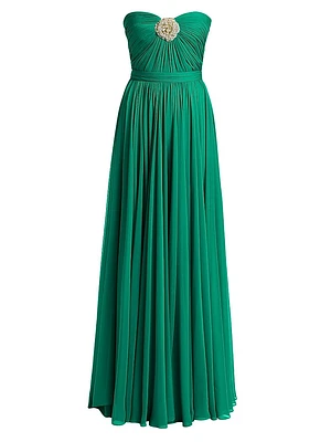 Strapless Silk Chiffon A-Line Gown