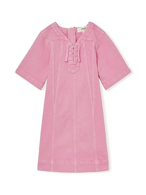 Little Girl's & Lace-Up Denim Dress