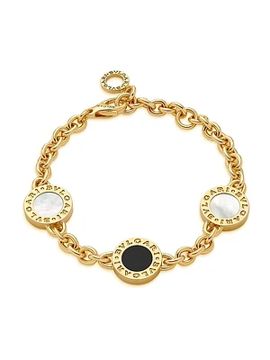 BVLGARI 18K Yellow Gold, Mother-Of-Pearl & Black Onyx Charm Bracelet