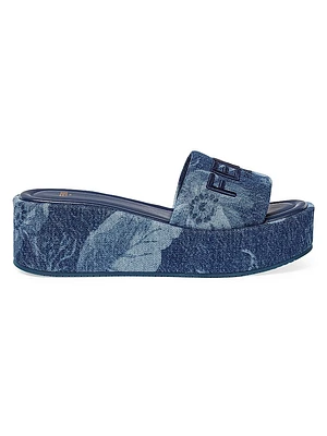 Sunshine Logo Denim Platform Slides