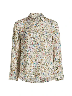 Nina Silk Printed Button-Front Blouse