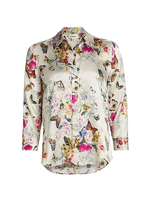 Dani Floral Silk Button-Front Blouse