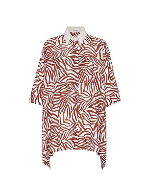 Cotton and Silk Ethnic Print Poplin Shirt with Monili