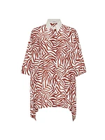 Cotton and Silk Ethnic Print Poplin Shirt with Monili