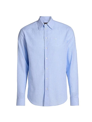 Linen-Cotton Houndstooth Shirt