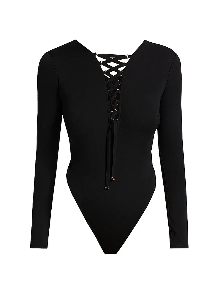 Jersey Lace-Up Long-Sleeve Bodysuit